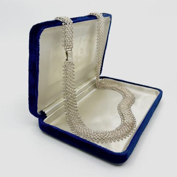 Vintage 925 Sterling Silver Ornate Popcorn Mesh Chain Necklace - Picture 1 of 5